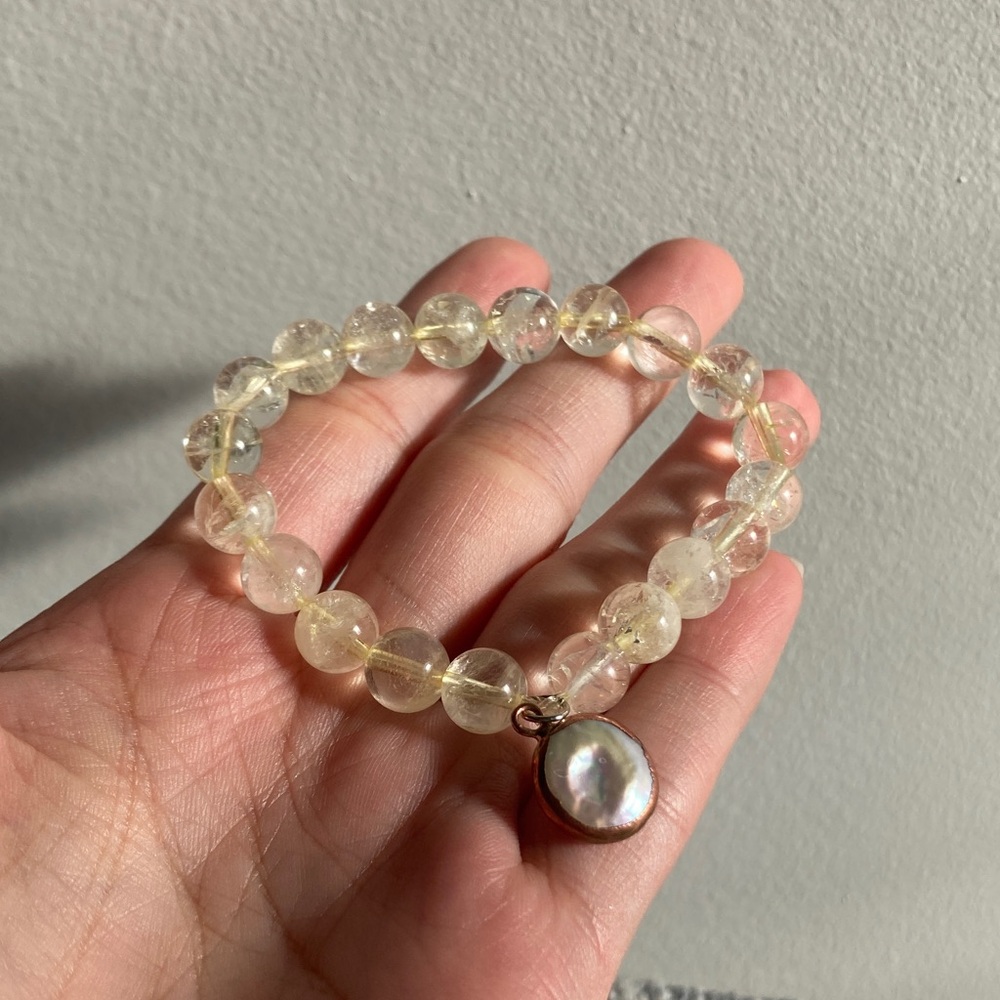 Genuine Citrine beads with natural Pearl Charm Bracelet